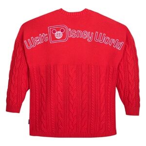 Disney Parks Walt Disney World Red Cable Knit Spirit Jersey Sweater Adult